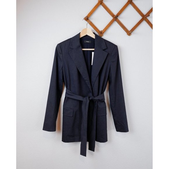NEW Theory Womens Concord Eco Crunch Wash Linen Blend Belt Blazer, size 2 - Picture 2 of 16